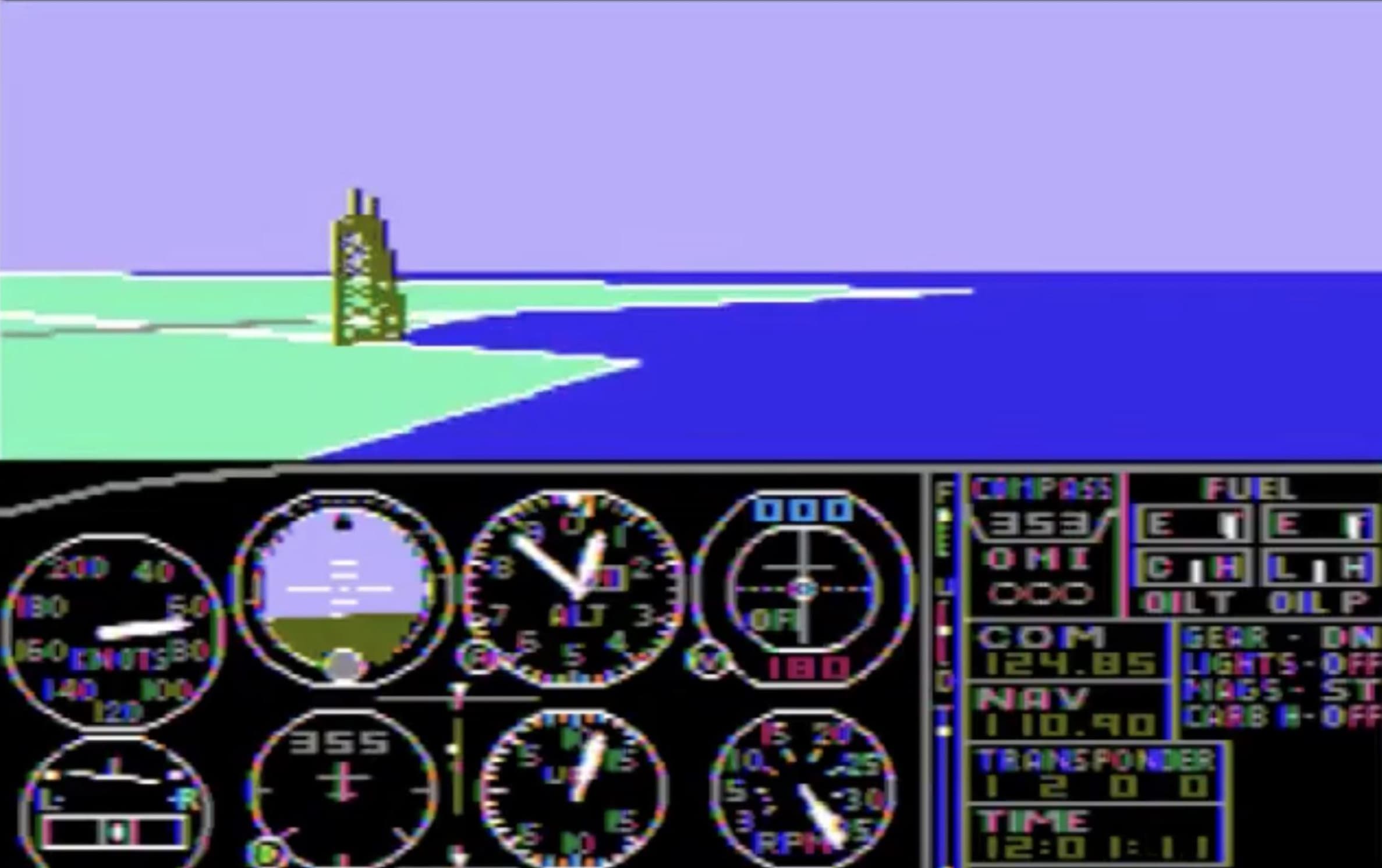 first microsoft flight simulator - 200 40 180 60 160 Knots Bo 140100 120 355 Compass Fuel Ooo 353 E E Omi Ch Lih Dod Alt 3 Oilt Oil P Of Com Gear Dn 180 Bo 124.85 10 30 Rpm Nav LightsOff Mags St 110.90 Carb HOff Transponder 1 200 Time Th 1 1